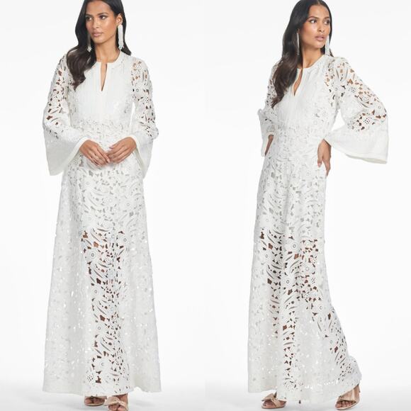Sachin & Babi Cynthia Sequin Embellished White Floral Lace Gown Medium - Picture 1 of 10